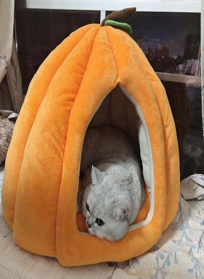 Sothuba Cat Beds for Indoor Cats, Pumpkin Cat House,Cute Pumpkin Shape Cat Cave Bed Cat Tent with Removable Cushion, Warm Cave Nest Sleeping Bed Puppy House for Cats Small Dogs (Orange, 18 in) - Image 5