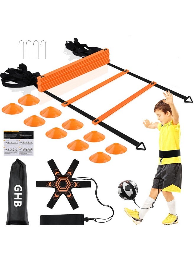 GHB GHB Pro Agility Ladder Soccer Kick Trainer Set 20ft 12 Rung10 Cones and 4 Stakes Speed Agility Football Training Equipment with Carrying Bag (Orange)  - Image 1