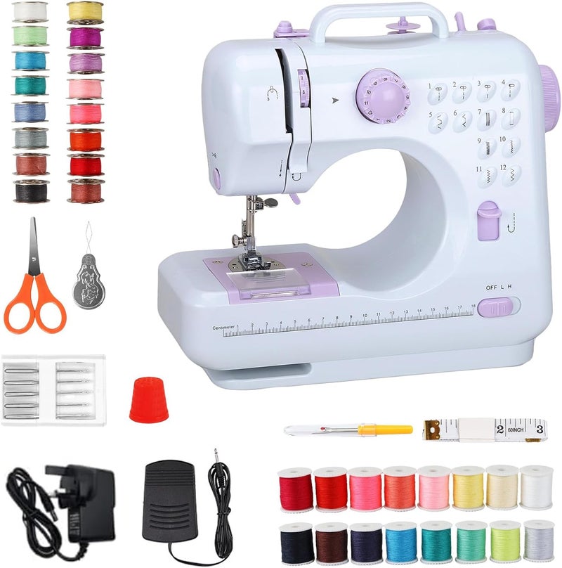 KASTWAVE Mini Sewing Machine for Beginners, Portable Electric Sewing Machine with Dual Speed, 12 Built-in Stitches, Foot Pedal & Accessories Kit for DIY Projects, Home Sewing & Gift (UK Regulations) - Image 1