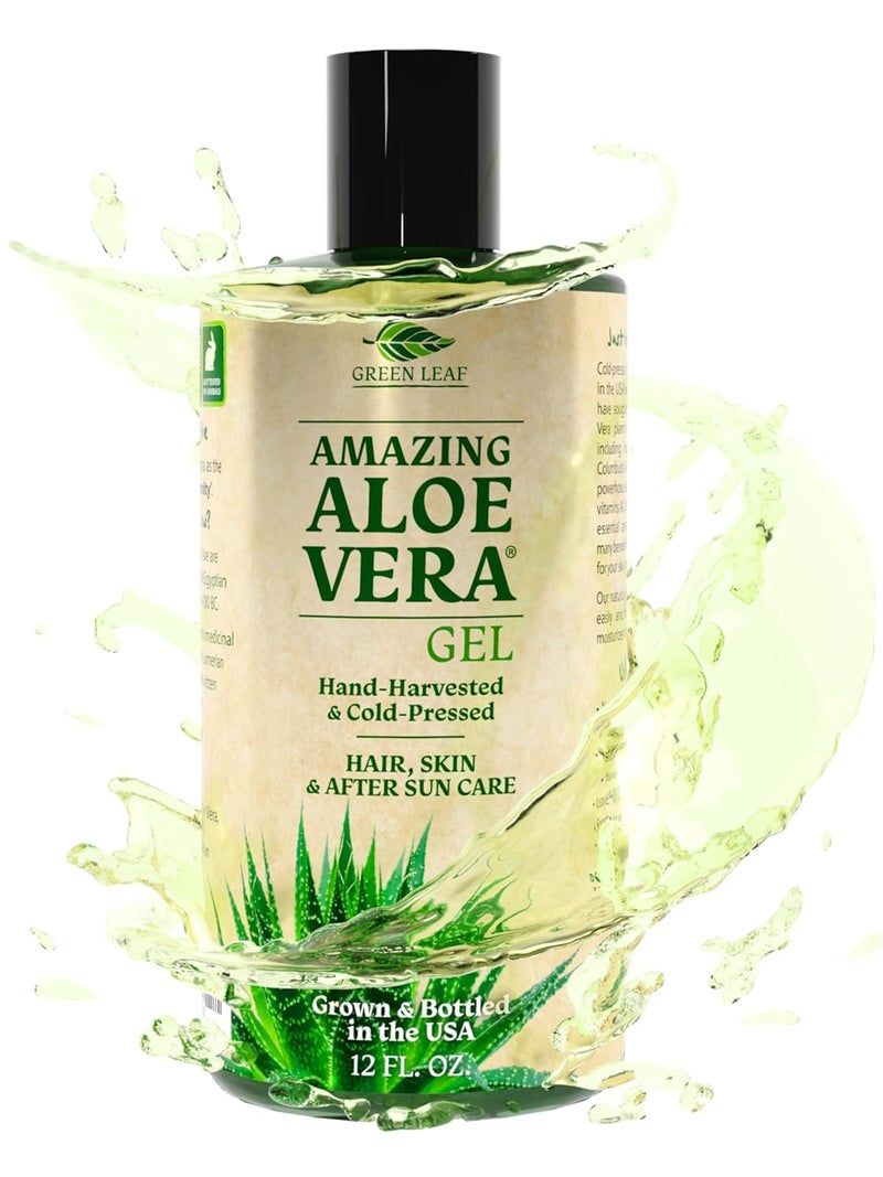 Green Leaf Naturals Amazing Aloe Vera Gel  Freshly Cut 100 Pure Aloe Premium Quality Vegan Unscented  Natural Sunburn Relief After Shave Skin Face  Hair Care 12oz