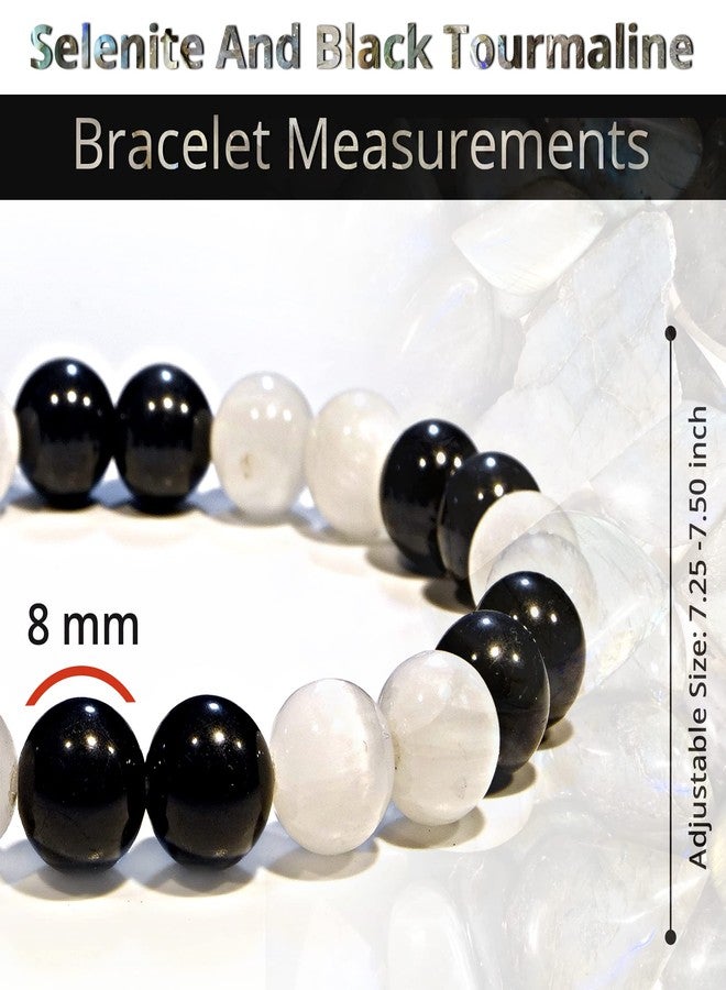 ANAYA AGATE Natural Selenite Black Tourmaline Bracelet - Genuine Healing Crystal Bracelet for Women and Men - 8mm Beaded Bracelet for Chakra Energy Crystal Stones - Elastic Adjustable Size Gemstone Bead Bracelet - Image 3