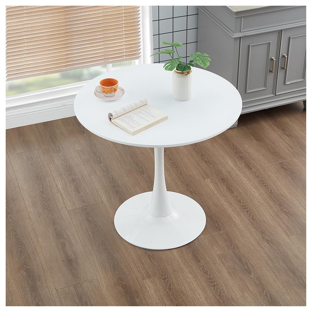 HYYTEIBL 23.4" Tulip Dining Table, White, Perfect for 2-4 People, Mid-Century Modern Style, Round MDF Top with Sturdy Base for Dining Room, Living Room, Cafe