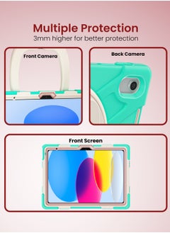 Moxedo Moxedo Shockproof Rugged Protective Colorful Case with 360 Rotating Kickstand, Shoulder Strap, Pen Holder for Kids Compatible for iPad 10th Generation 10.9 2022 (Mint Green)  - Image 2
