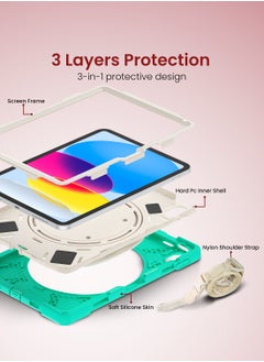 Moxedo Moxedo Shockproof Rugged Protective Colorful Case with 360 Rotating Kickstand, Shoulder Strap, Pen Holder for Kids Compatible for iPad 10th Generation 10.9 2022 (Mint Green)  - Image 3