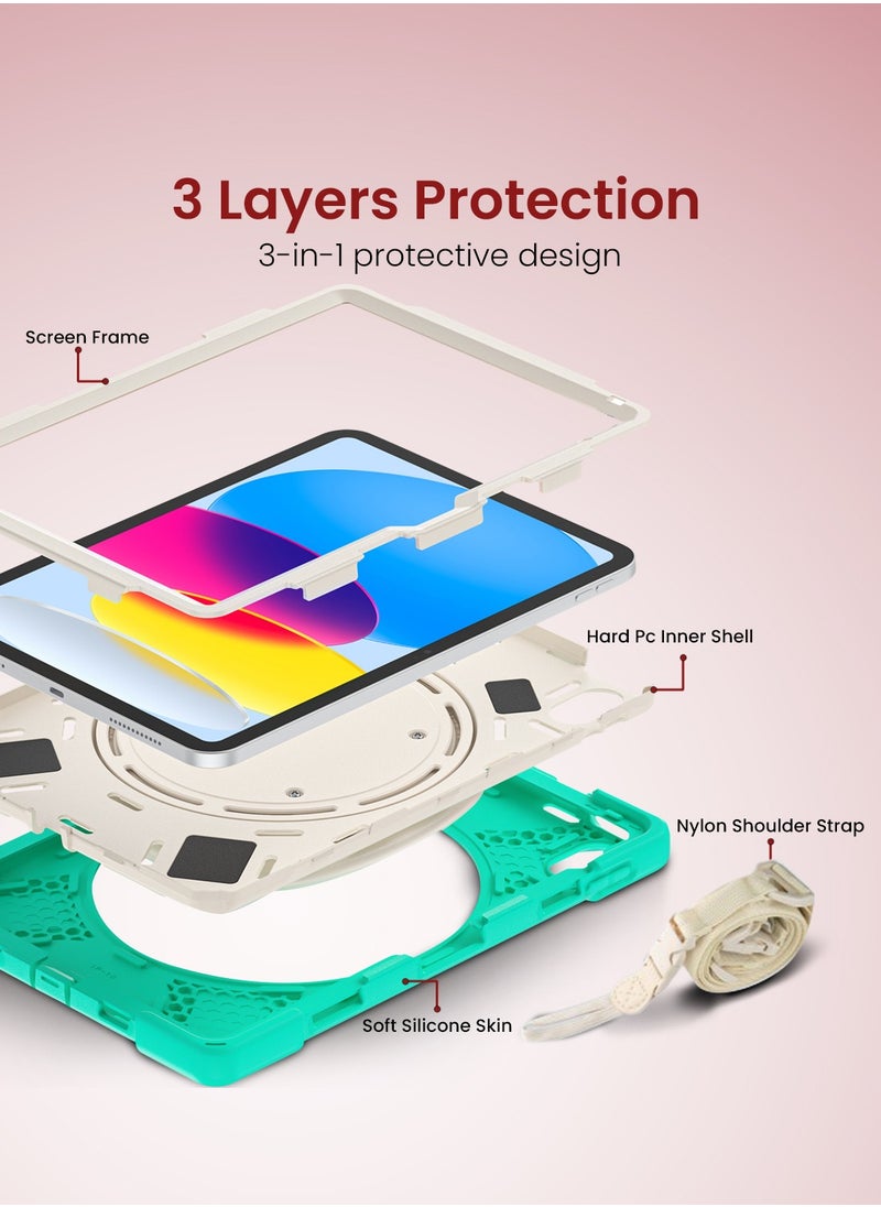 Moxedo - Moxedo Shockproof Rugged Protective Colorful Case with 360 Rotating Kickstand, Shoulder Strap, Pen Holder for Kids Compatible for iPad 10th Generation 10.9 2022 (Mint Green) - Image 1