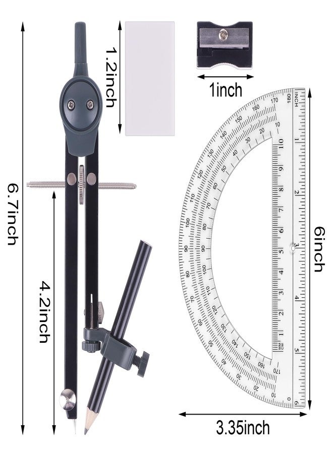 UNJOO Professional Compass for Geometry Set, Metal Compass with Wheel and Lock for Geometry, Drawing Compass Tool, Circle Drafting Tool, and 6 Inch Math Protractors 180 Degree (Black) - Image 2