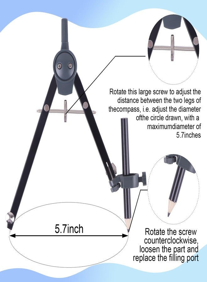 UNJOO Professional Compass for Geometry Set, Metal Compass with Wheel and Lock for Geometry, Drawing Compass Tool, Circle Drafting Tool, and 6 Inch Math Protractors 180 Degree (Black) - Image 4