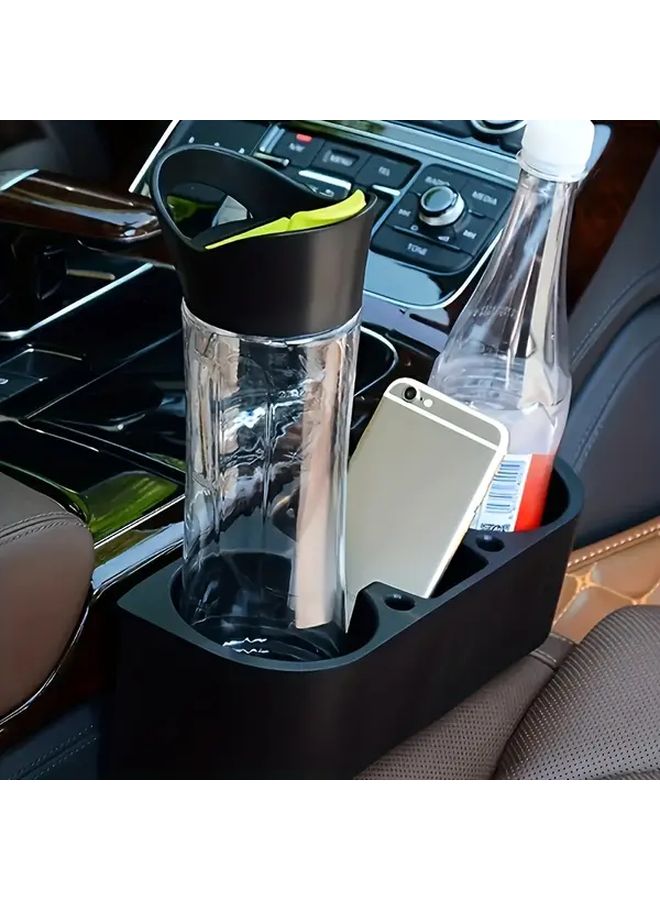 Beige Car Cup Holder Passenger Seat Organizer Phone Mount Storage Box Gap Drink Holder - Image 3