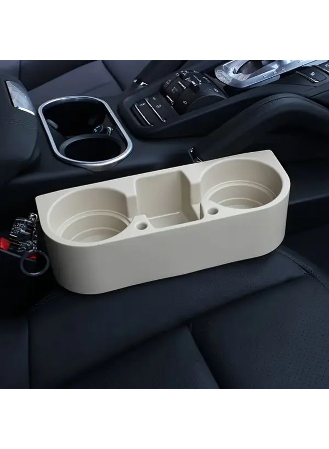 Beige Car Cup Holder Passenger Seat Organizer Phone Mount Storage Box Gap Drink Holder - Image 1