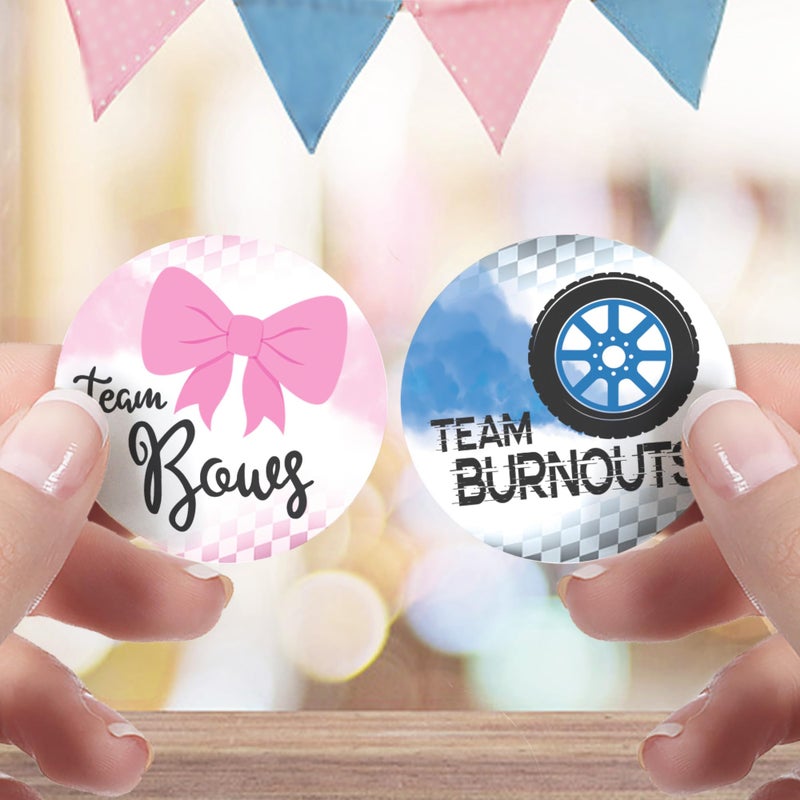 DISTINCTIVS Burnouts or Bows Baby Gender Reveal Party, Team Boy or Team Girl Stickers - 40 Labels - Image 2