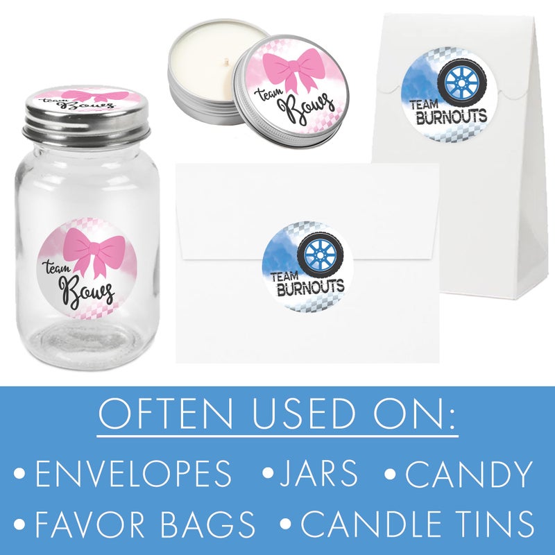DISTINCTIVS Burnouts or Bows Baby Gender Reveal Party, Team Boy or Team Girl Stickers - 40 Labels - Image 5