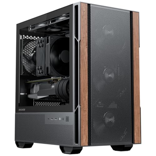 Okinos Genuine Walnut Wood Micro ATX Case, MATX PC Case with 4 × 120mm 3 Pin Non-PWM Case Fans Pre-Installed, Temper Glass Side Panel, with Type-C, Black, Cypress 3 Wood - Image 1