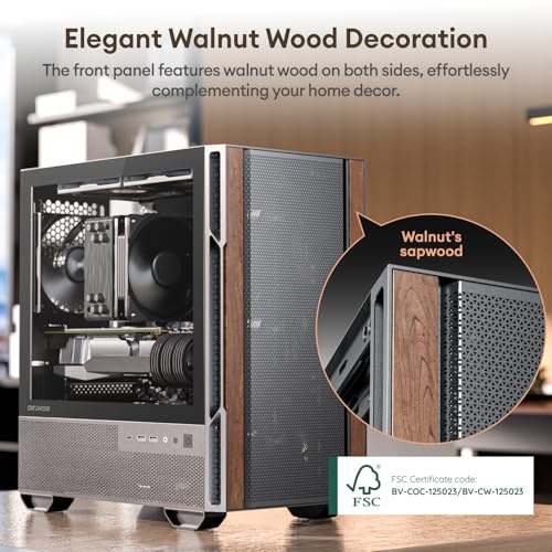 Okinos Genuine Walnut Wood Micro ATX Case, MATX PC Case with 4 × 120mm 3 Pin Non-PWM Case Fans Pre-Installed, Temper Glass Side Panel, with Type-C, Black, Cypress 3 Wood - Image 2