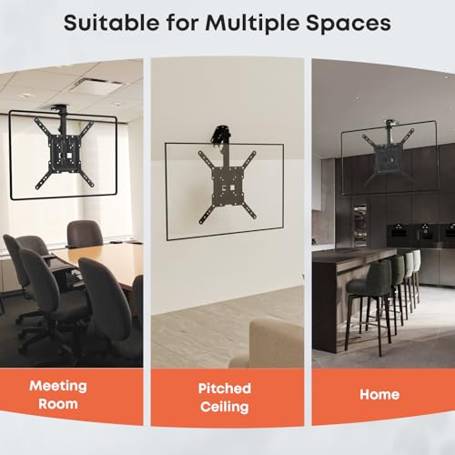 PUTORSEN Flip Down TV Mount, Manual Folding Ceiling TV Mount for Most 23'' to 55'' TVs, Height Adjustable Drop Down TV Mount for Flat & Pitched Roof, Swivel, Max Load 44lbs, Max VESA 400x400, Black - Image 4