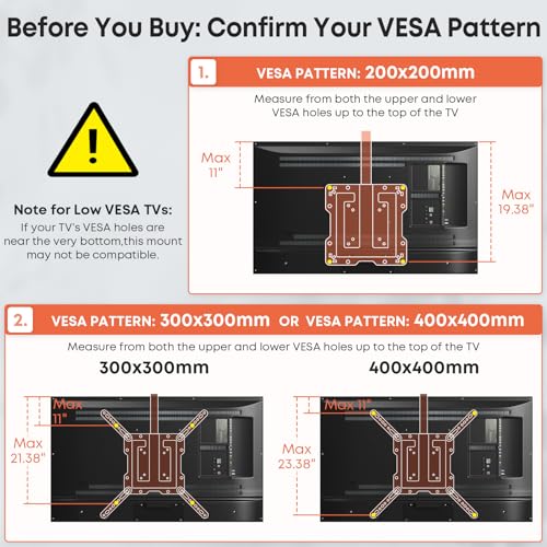 PUTORSEN Flip Down TV Mount, Manual Folding Ceiling TV Mount for Most 23'' to 55'' TVs, Height Adjustable Drop Down TV Mount for Flat & Pitched Roof, Swivel, Max Load 44lbs, Max VESA 400x400, Black - Image 5