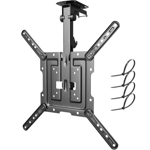 PUTORSEN Flip Down TV Mount, Manual Folding Ceiling TV Mount for Most 23'' to 55'' TVs, Height Adjustable Drop Down TV Mount for Flat & Pitched Roof, Swivel, Max Load 44lbs, Max VESA 400x400, Black - Image 1