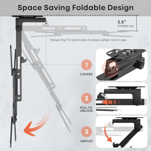 PUTORSEN Flip Down TV Mount, Manual Folding Ceiling TV Mount for Most 23'' to 55'' TVs, Height Adjustable Drop Down TV Mount for Flat & Pitched Roof, Swivel, Max Load 44lbs, Max VESA 400x400, Black - Image 3