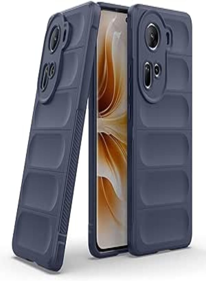 (For Reno 11 5G) Akira Back Case For Oppo Reno 11 5G Back Cover Ultra Thin Liquid Silicone Rubber Soft TPU Flexible Bumper Hybrid Rugged Armor Shockproof Smooth Surface Protective Case (Navy)