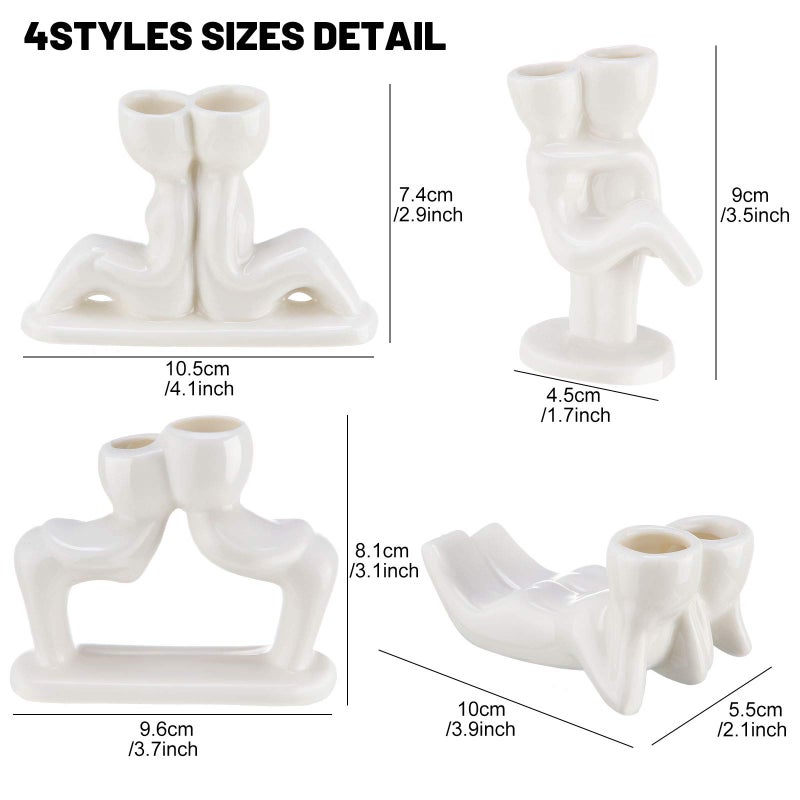 Potchen 4 Pieces Ceramic Air Planters Holder People Head White Cute Table Top Display for Air Plants Lovers DIY Decoration Home Office Holiday (Lovers Style) - Image 2