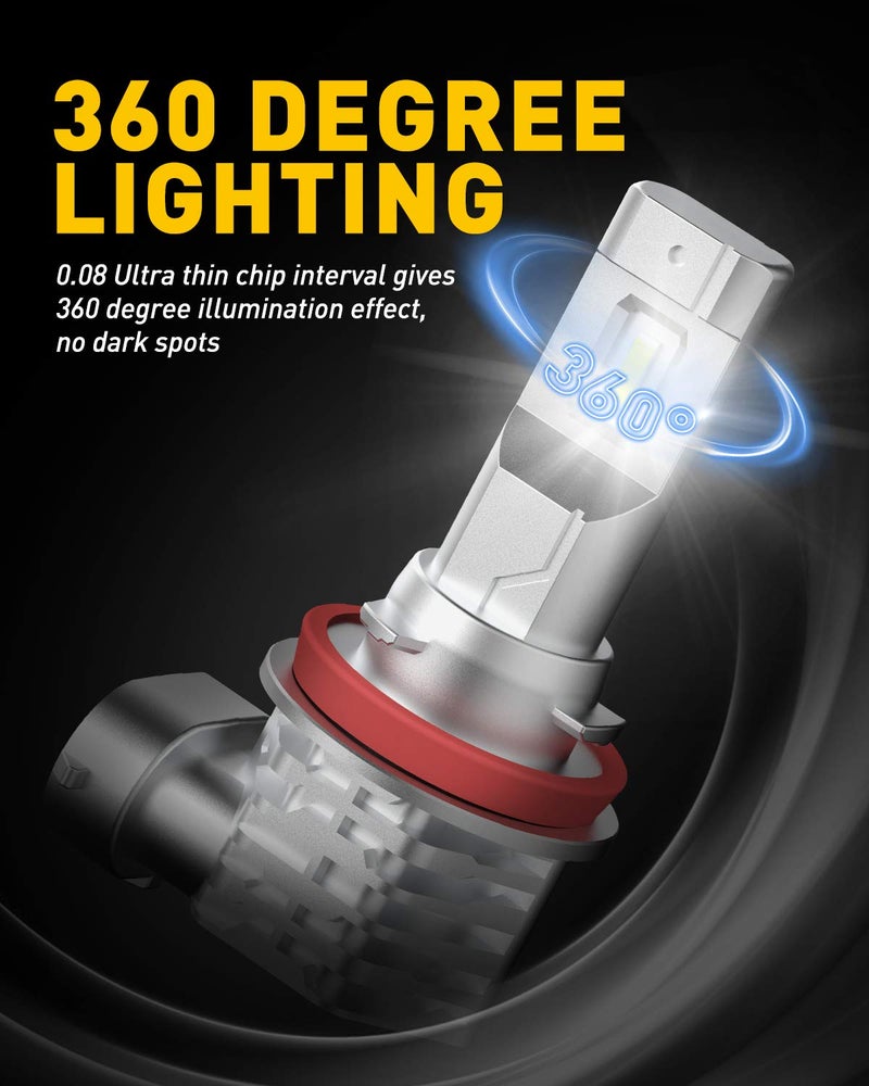 AUXITO H11 H8 LED Fog Light Bulb Fanless, 40W 6000LM High Brightness, 6500K Cool White, CSP LED Chips, H16 H11 H8 Fog Bulbs DRL Replacement, Pack of 2 - Image 1
