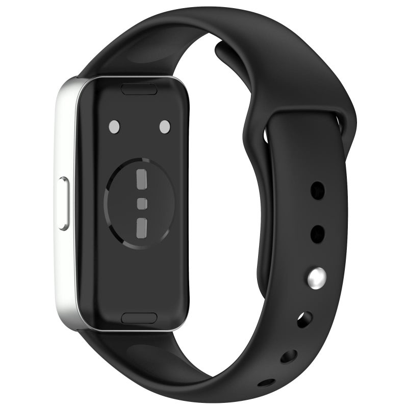 erorex For Huewei Band 10 / 9 / 8 Reverse Buckle Glossy Silicone Watch Band(Black) - Image 2