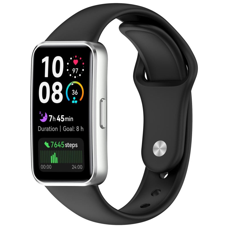 erorex For Huewei Band 10 / 9 / 8 Reverse Buckle Glossy Silicone Watch Band(Black) - Image 1