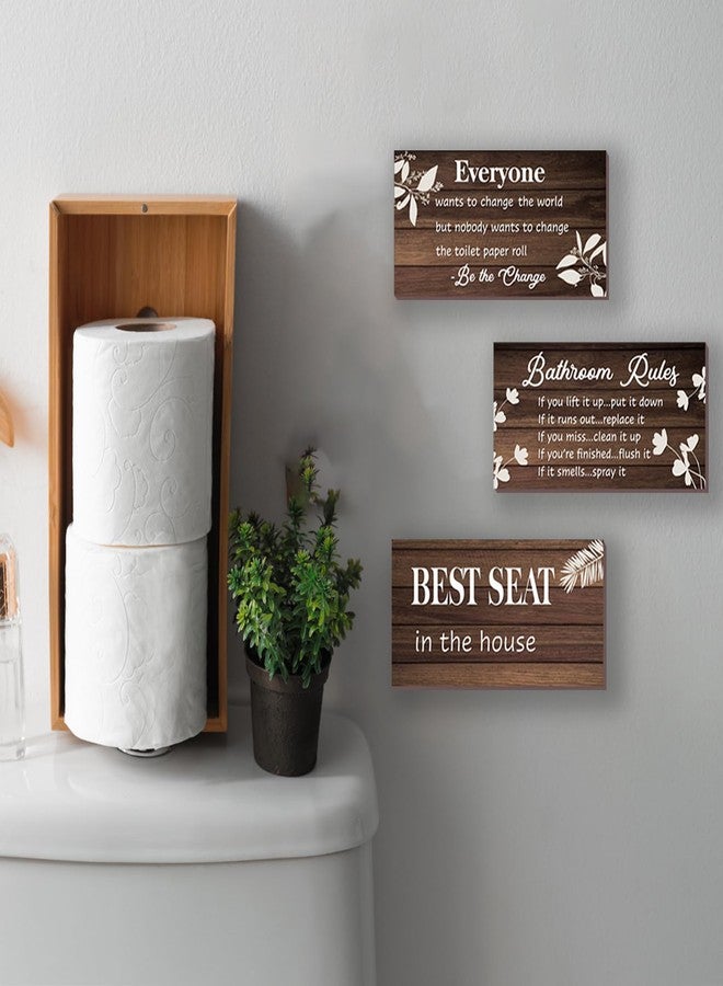 DONFENTHY 3 Pieces Brown Bathroom Decor Bathroom Rules Wall Art Brown Bathroom Accessories Best Seat in The House Funny Rustic Farmhouse Wooden Sign for Bathroom Toilet Wall Decor (Brown 10x5 Inch) - Image 5