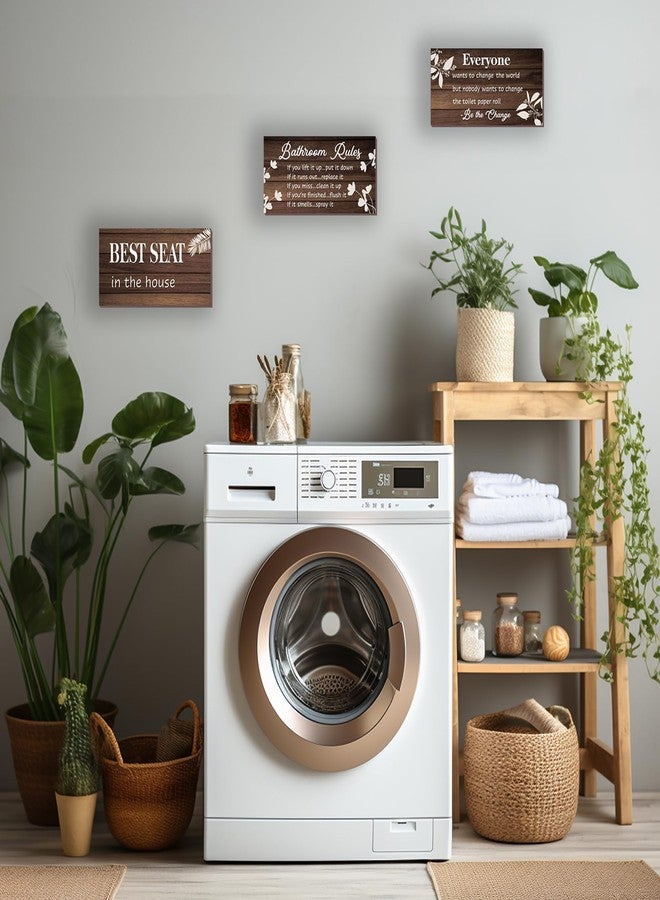 DONFENTHY 3 Pieces Brown Bathroom Decor Bathroom Rules Wall Art Brown Bathroom Accessories Best Seat in The House Funny Rustic Farmhouse Wooden Sign for Bathroom Toilet Wall Decor (Brown 10x5 Inch) - Image 3