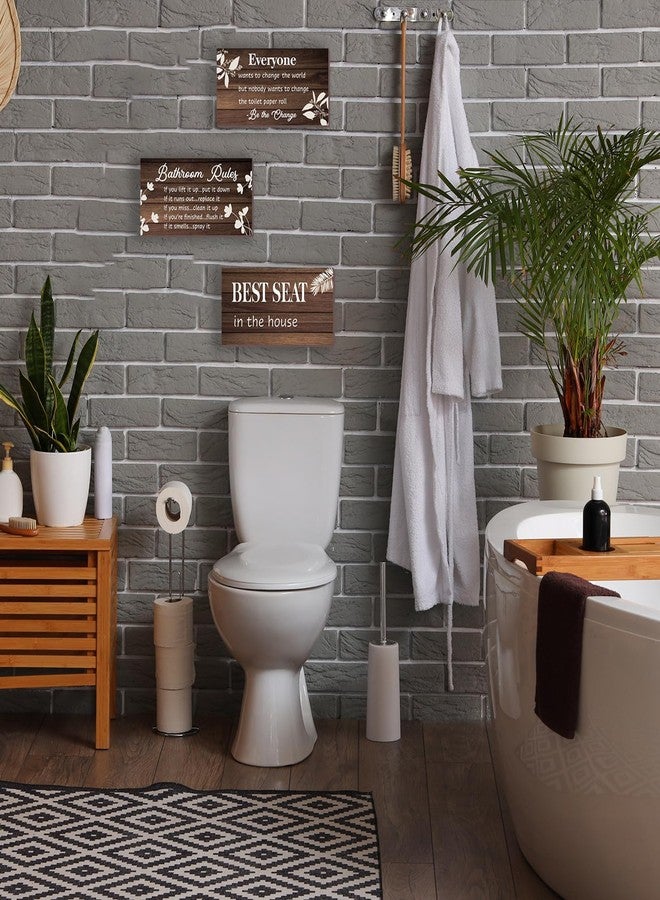 DONFENTHY 3 Pieces Brown Bathroom Decor Bathroom Rules Wall Art Brown Bathroom Accessories Best Seat in The House Funny Rustic Farmhouse Wooden Sign for Bathroom Toilet Wall Decor (Brown 10x5 Inch) - Image 2