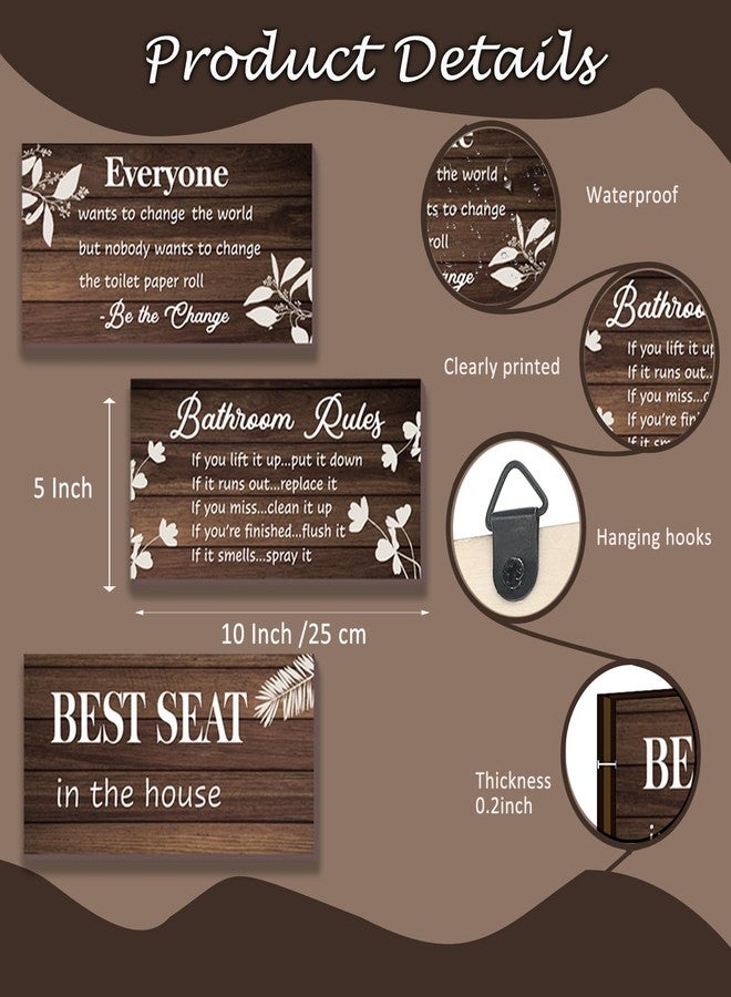 DONFENTHY 3 Pieces Brown Bathroom Decor Bathroom Rules Wall Art Brown Bathroom Accessories Best Seat in The House Funny Rustic Farmhouse Wooden Sign for Bathroom Toilet Wall Decor (Brown 10x5 Inch) - Image 4