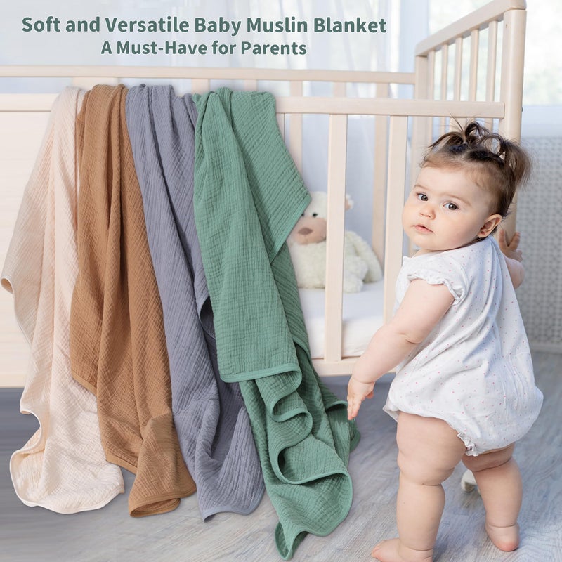 GUNTAIL Muslin Swaddle Blankets for Newborn, 2 Pack Breathable Soft Receiving Blanket, Large 41 x 41 inches Swaddle Wrap Burping Clothes, Essentials Infant Shower Items. (Gray & Green) - Image 2