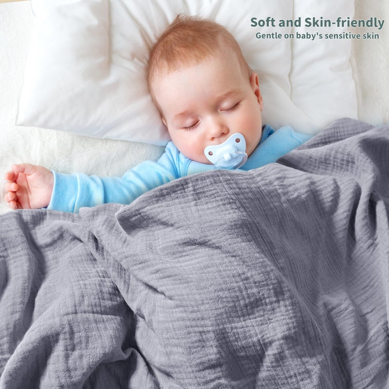 GUNTAIL Muslin Swaddle Blankets for Newborn, 2 Pack Breathable Soft Receiving Blanket, Large 41 x 41 inches Swaddle Wrap Burping Clothes, Essentials Infant Shower Items. (Gray & Green) - Image 3