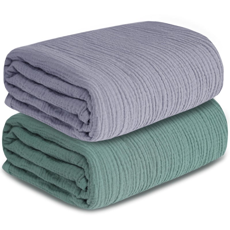 GUNTAIL Muslin Swaddle Blankets for Newborn, 2 Pack Breathable Soft Receiving Blanket, Large 41 x 41 inches Swaddle Wrap Burping Clothes, Essentials Infant Shower Items. (Gray & Green) - Image 1