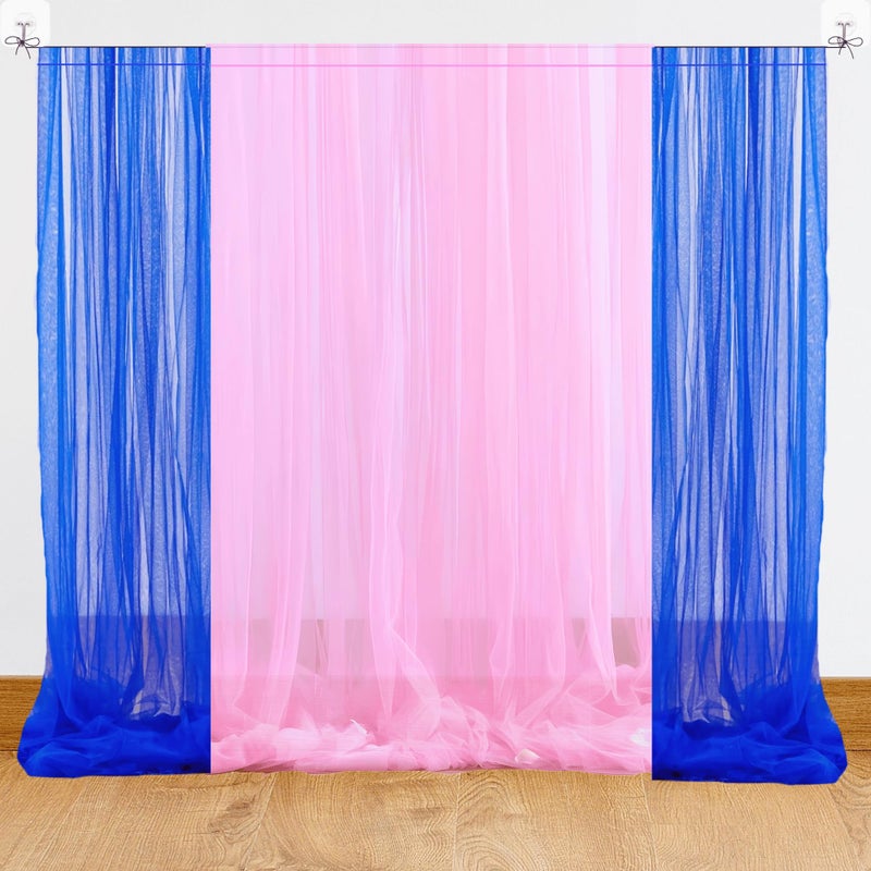 1iAM Pink Blue Decoration Net, Hooks, Ribbon Combo Pack of 7 - 2pcs Pink, 2pcs Blue, 2pcs Hooks & 1pc Ribbon for Birthday, Anniversary, Wedding, Haldi, Mehndi, Surprise Romantic Party Decoration - Image 1