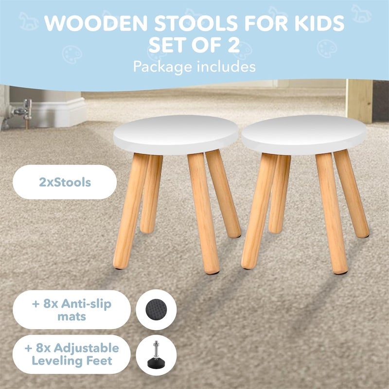 Cateam Wooden Step Stool for Kids and Toddlers - Set of 2 - White - Kids Stool with Extendable Legs - Sensory Table Stool - Round Stool for Kids with Leveling Feet - Image 3