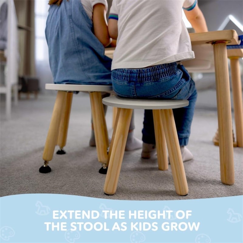 Cateam Wooden Step Stool for Kids and Toddlers - Set of 2 - White - Kids Stool with Extendable Legs - Sensory Table Stool - Round Stool for Kids with Leveling Feet - Image 4