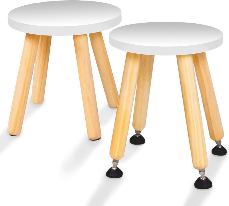 Cateam Wooden Step Stool for Kids and Toddlers - Set of 2 - White - Kids Stool with Extendable Legs - Sensory Table Stool - Round Stool for Kids with Leveling Feet - Image 1