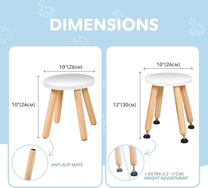 Cateam Wooden Step Stool for Kids and Toddlers - Set of 2 - White - Kids Stool with Extendable Legs - Sensory Table Stool - Round Stool for Kids with Leveling Feet - Image 2