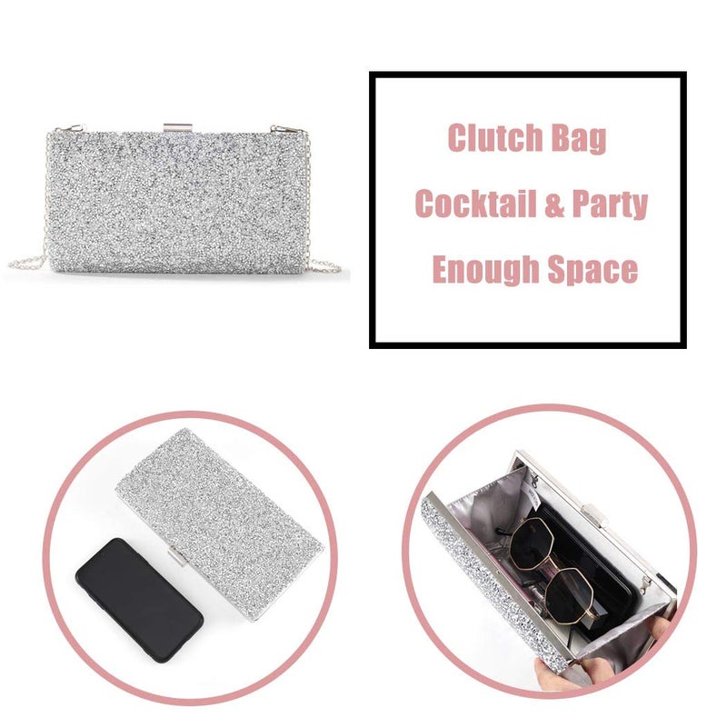 ELABEST Glitter Evening Clutch Bag Single Sided Diamond Bag Crossbody Purse Wedding Party Bag for Women and Girls (Silver) - Image 4