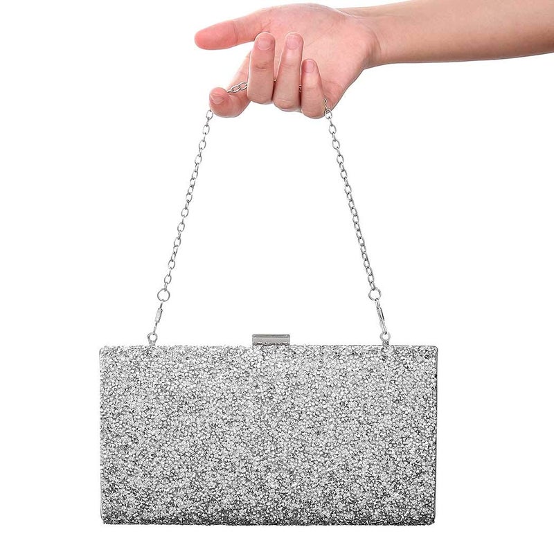 ELABEST Glitter Evening Clutch Bag Single Sided Diamond Bag Crossbody Purse Wedding Party Bag for Women and Girls (Silver) - Image 1
