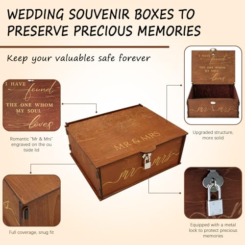 OurWarm Wedding Keepsake Box with Lock, Large Wooden Memory Box for Keepsakes, Wood Decorative Photo Storage Boxes with Lids, Mr and Mrs Personalized Anniversary Engagement Gifts for Couples - Image 4