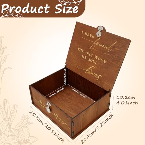 OurWarm Wedding Keepsake Box with Lock, Large Wooden Memory Box for Keepsakes, Wood Decorative Photo Storage Boxes with Lids, Mr and Mrs Personalized Anniversary Engagement Gifts for Couples - Image 3