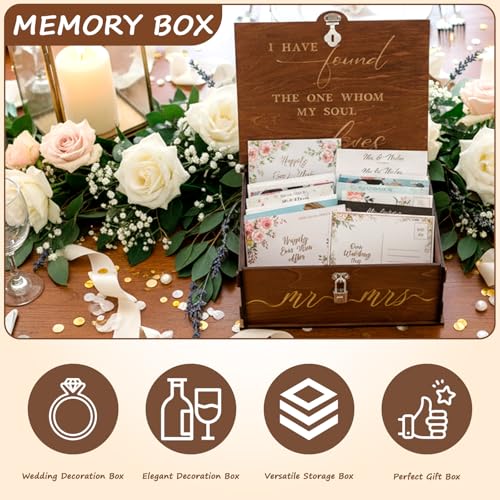 OurWarm Wedding Keepsake Box with Lock, Large Wooden Memory Box for Keepsakes, Wood Decorative Photo Storage Boxes with Lids, Mr and Mrs Personalized Anniversary Engagement Gifts for Couples - Image 5