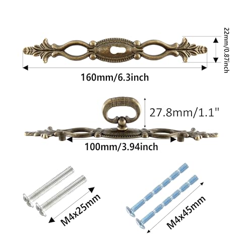 AUXBC 2PCS 6.3”/160mm Antique Cabinet Drawer Pulls, Vintage Style Bronze Cabinet Handle Pulls Decorative Cabinet Knobs for Cupboard Cabinet, Dresser, Drawer, Wardrobe(3 mounting Hole) - Image 2