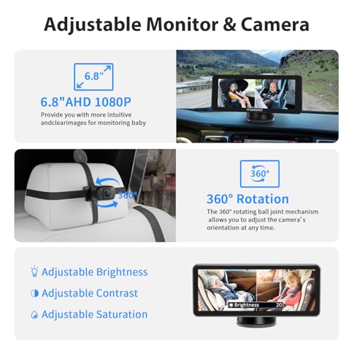 Itomoro Baby Car Camera Dual-Channel 6.8 inch HD 1080P Display with 2 IR Night Vision, Baby Car Mirror Easily Install Car Camera for Baby with Crystal Clear Wide View for Rear Facing Seat - Image 5