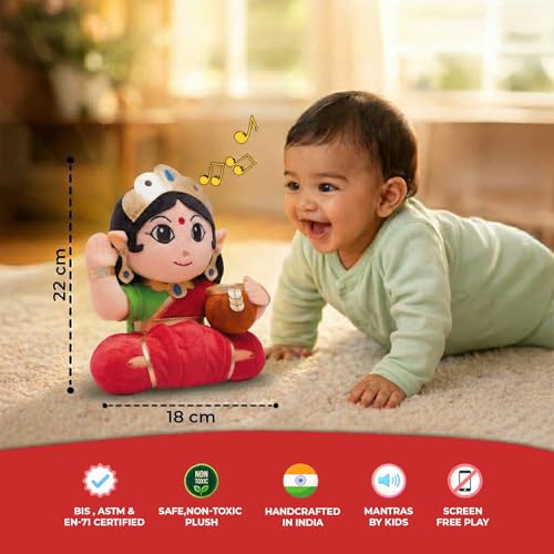 Panda's Box Mantra Chanting Devi Lakshmi | As Seen on Shark Tank | Interactive Musical Soft Stuffed Plush Toy | Non-Toxic, Safe | Best Birthday Gift for Newborn Kids (Boys, Girls) | Small - 22 CM - Image 2