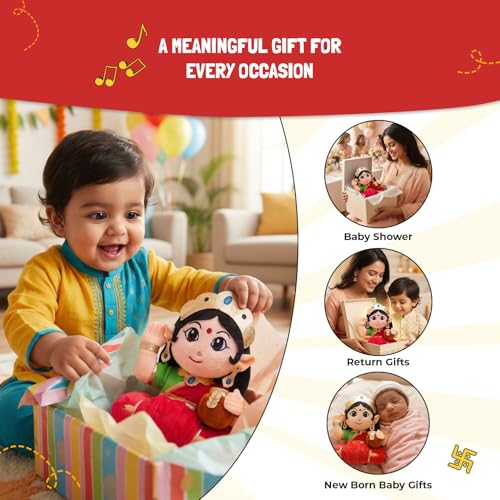 Panda's Box Mantra Chanting Devi Lakshmi | As Seen on Shark Tank | Interactive Musical Soft Stuffed Plush Toy | Non-Toxic, Safe | Best Birthday Gift for Newborn Kids (Boys, Girls) | Small - 22 CM - Image 4