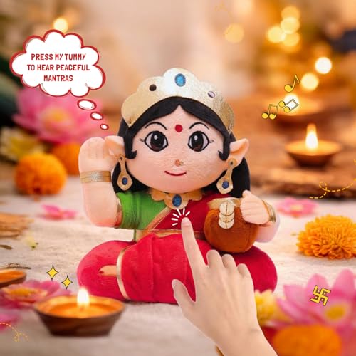 Panda's Box Mantra Chanting Devi Lakshmi | As Seen on Shark Tank | Interactive Musical Soft Stuffed Plush Toy | Non-Toxic, Safe | Best Birthday Gift for Newborn Kids (Boys, Girls) | Small - 22 CM - Image 3