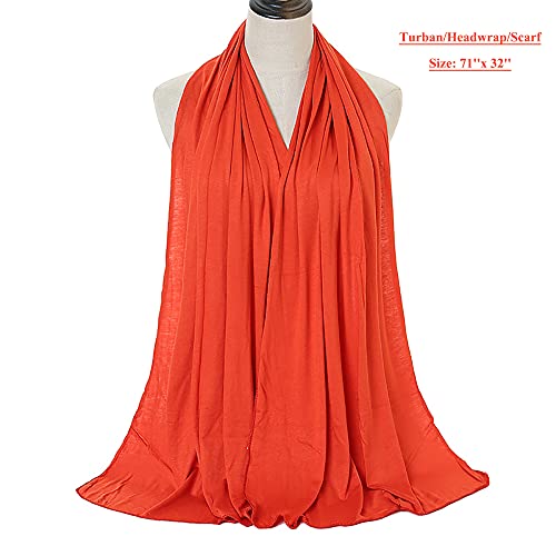 Harewom Headwraps for Women Solid Color Fashion Long Hair African Turban Muslim Headband for Braids Locs Curly Hair Orange - Image 2