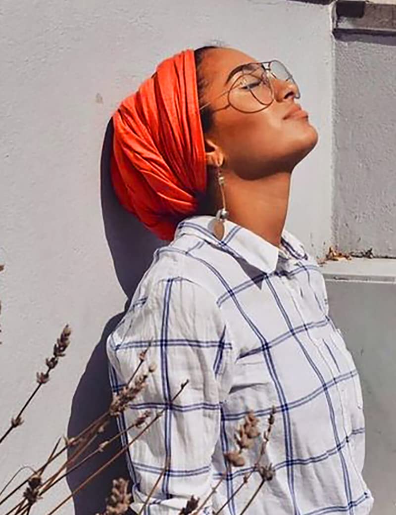 Harewom Headwraps for Women Solid Color Fashion Long Hair African Turban Muslim Headband for Braids Locs Curly Hair Orange - Image 4
